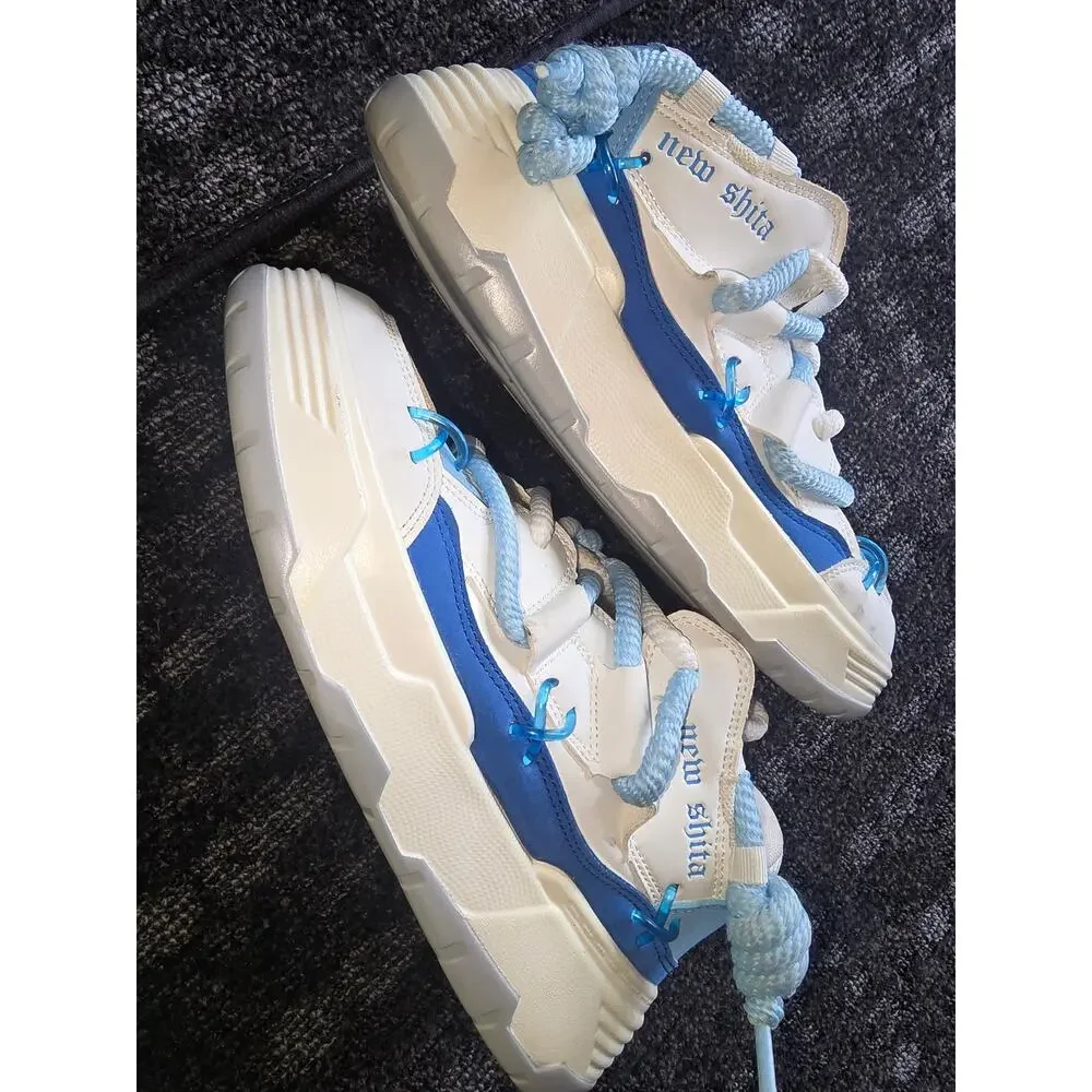 NEW SHITA Chunky Rope Lace Skate Shoes Blue White EUR 41 US Men 8 / Women 9.5